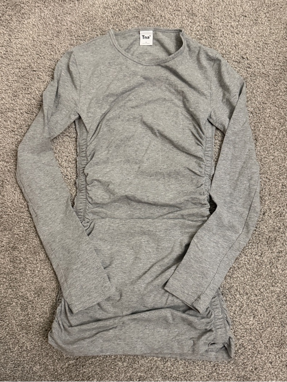 TNA Heather Grey Side-Ruching Long Sleeve Top size xs